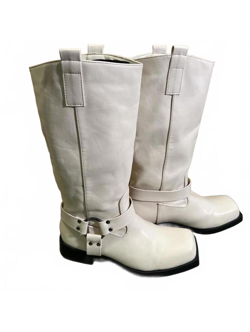 Lemonade Wrecked Womens White Biker Harness Moto Boots Faux Leather Boot Size 7